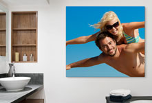 Badkamer foto op plexiglas met paar en blauwe hemel