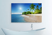 Foto op canvas met strand en palmen in de badkamer