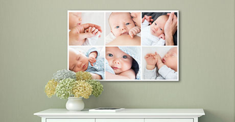 Woonruimte fotocollage met baby op plexiglas aanzicht